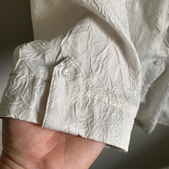 Claire France Women's White Textured 1/2 Sleeve Button Up Blouse Size 16 - Picture 5 of 13